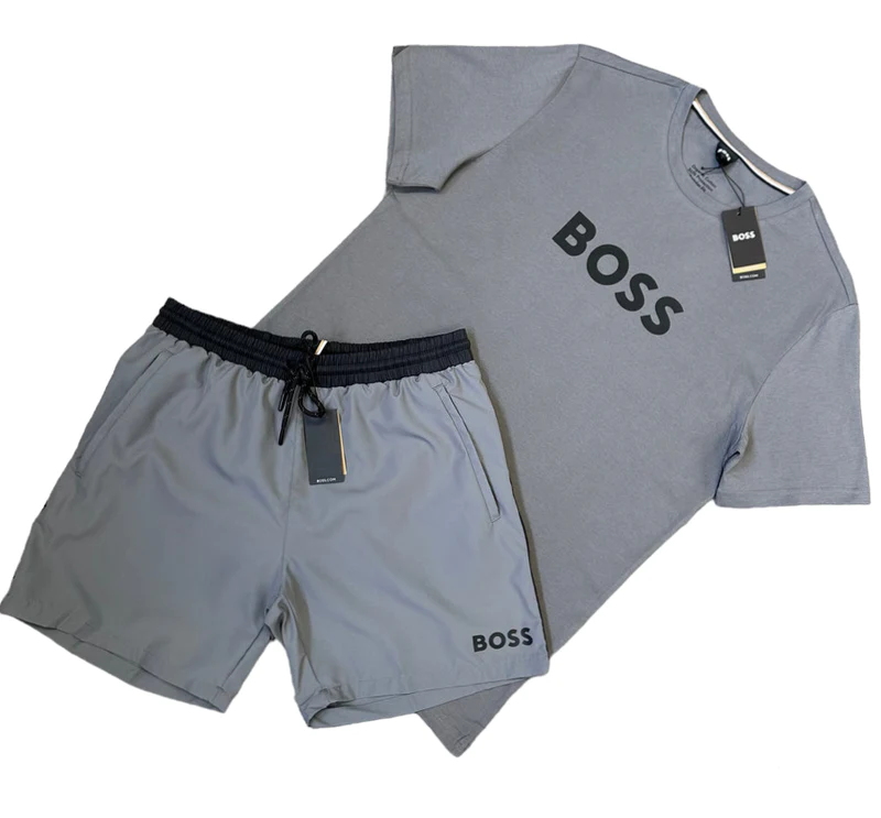 Hugo Boss Logo Shorts Set Grey