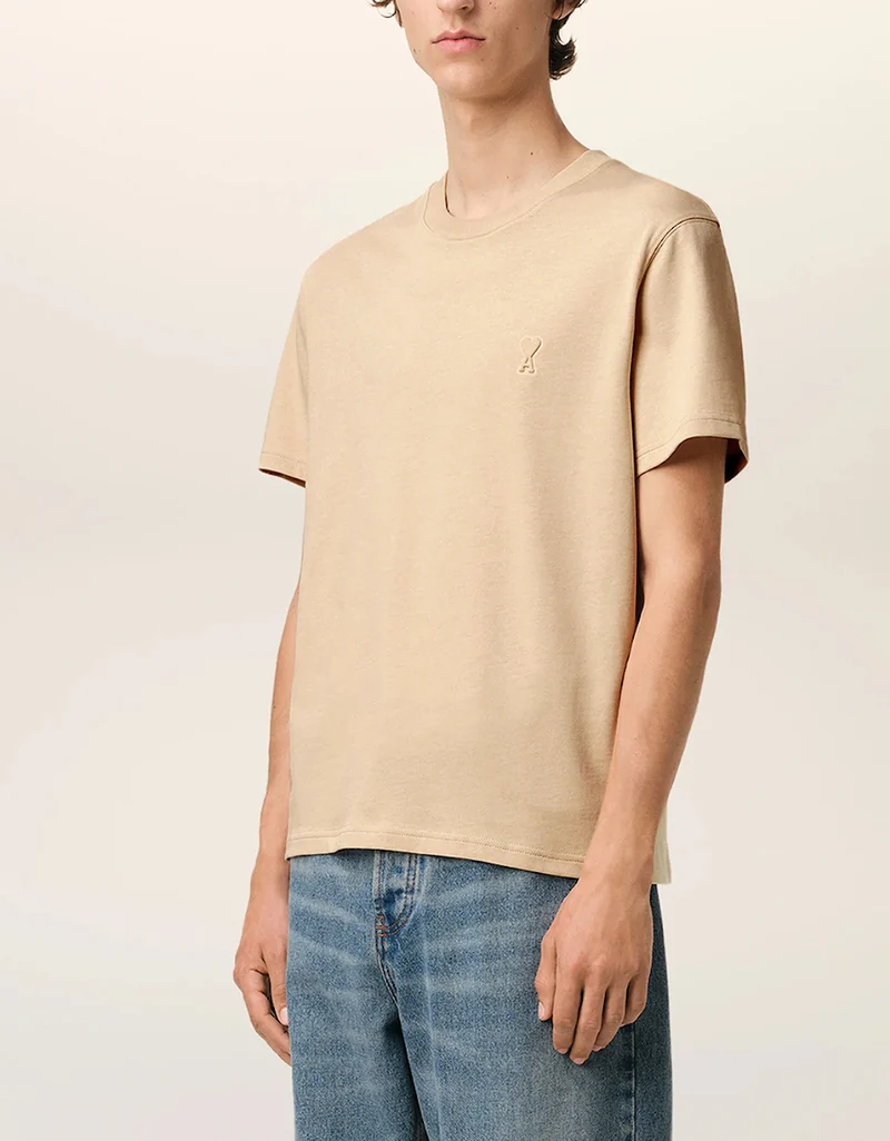 Ami Paris Embossed Logo T Shirt Beige